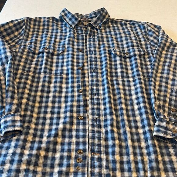 Carhartt men’s plaid shirt size large, blue cream color, big button pockets. - Picture 1 of 8